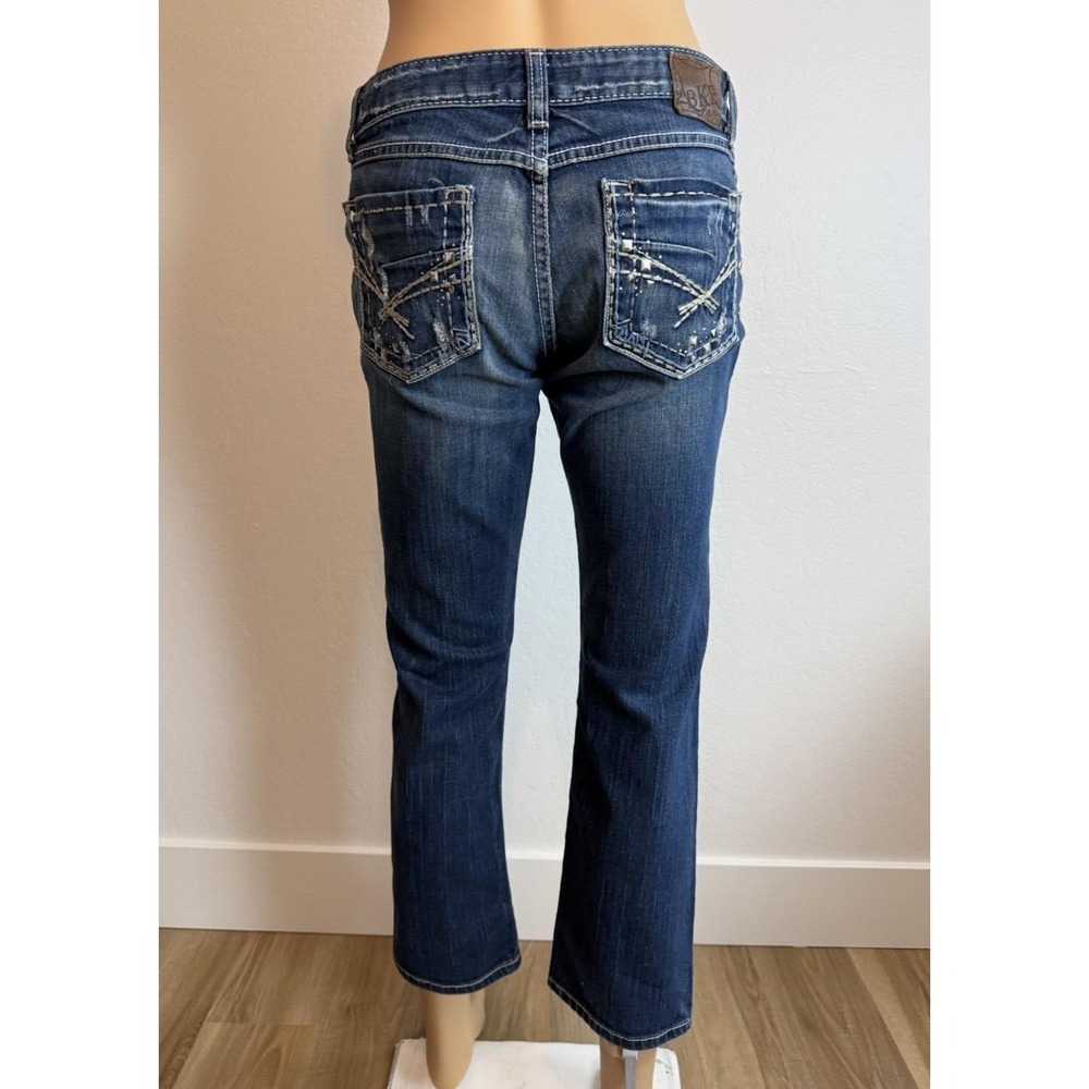 BKE Madison Skinny Stretch Capri Jeans Womens Size 29 Distressed Dark Wash Denim